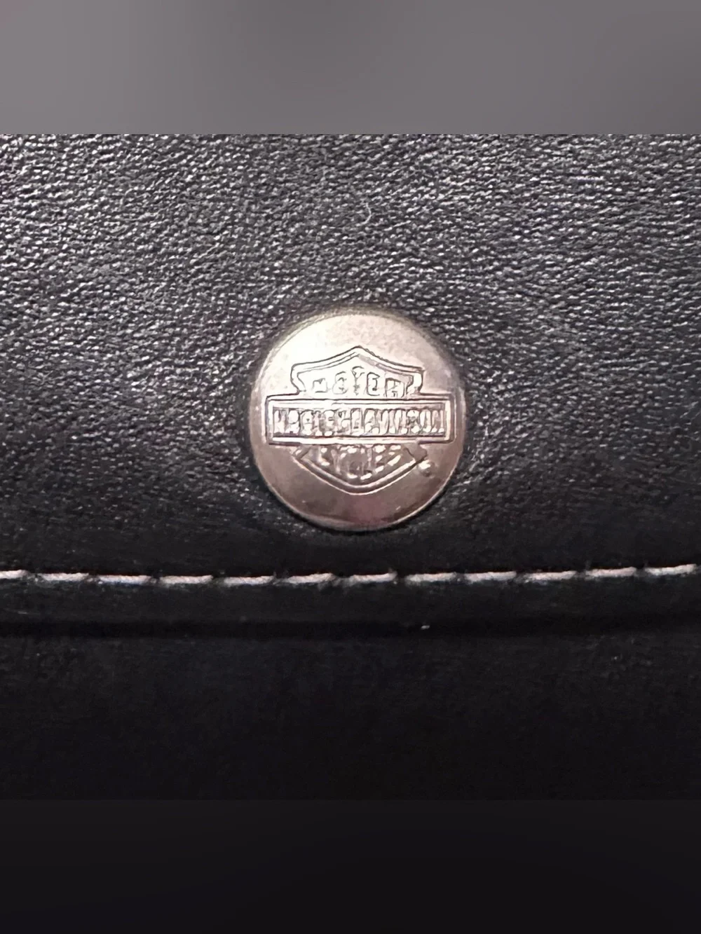 Harley-Davidson Black Leather Tri-Fold Wallet with Metal Logo Snap
